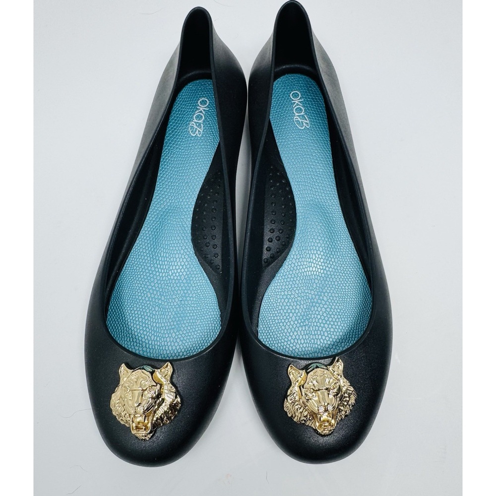 Oka B Okabashi Women's Tiger Ballet Flats Size 10Black Rubber Jelly Slip On Shoe